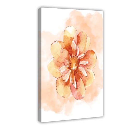 Toile florale aquarelle orange grand format pour salon et décoration chic