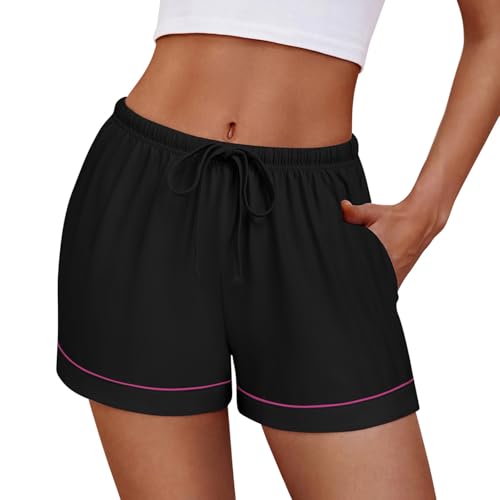 Ekouaer Womens Pajama Shorts Casual Summer Sleep Shorts Cute Printed Lounge Pj Bottoms with Drawstring & Pockets Black X-Large