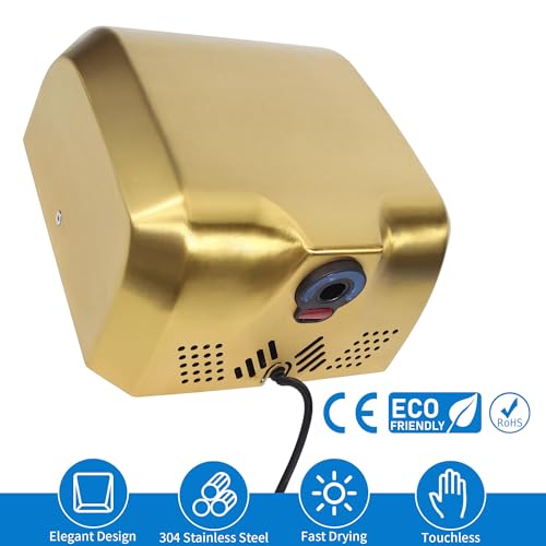 Goetland Stainless Steel Commercial Hand Dryer 1800w Automatic High Speed Heavy Duty Gold