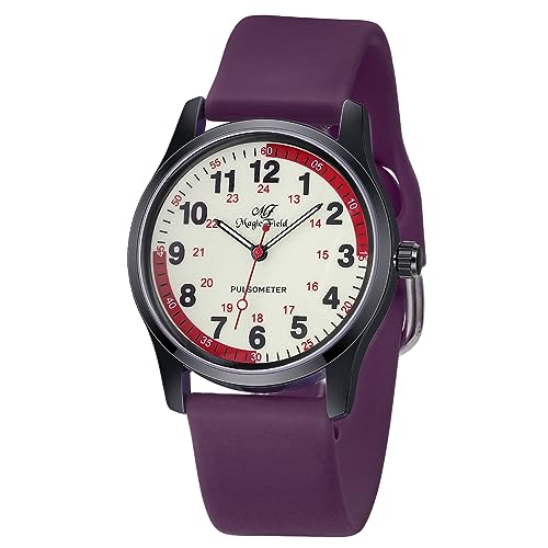 oyeaho Nurse Watch for Nurse Doctors Medical Professionals Students Men Women Unisex Easy to Read Dial Second Hand Watch for Nurses Water Resistant Purple Silicone Band