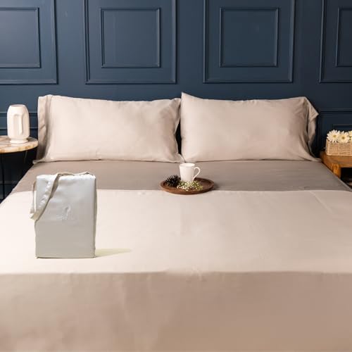 ArthCrafted 100% Austrian Eucalyptus King Bedsheets, 18 Inch Deep Pocket Sheets, Cooling Sheets with Elastic Corner Straps, Eucalyptus Silk Tencel Lyocell (Oat Milk, 4PC King)