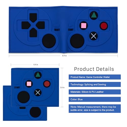 Image of Game Controller Wallets For Kids, Man, Teen Bifold Wallet Multiple Card Slots and Coin Pocket Gamepad Silicone And PU Leather Surface Video Game Kids Wallet in Blue
