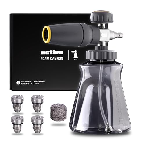Active Foam Cannon for Pressure Washers (Gas & Electric), 1000ml Thick Snow Foam with Longer Run time. Adjustable & Transparent Wide Mouth Foam Sprayer w/Multiple Nozzles. Max 4000 PSI & 4 GPM (JH60)