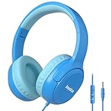 Picture of Joysico Kids Headphones with Cord & Mic for School Class Airplane Travel, 85/94dB Volume Limit Over Ear Earphones for Boys Girls Teens, Wired Foldable Headset for iPad Tablet Kindle Laptop PC Blue