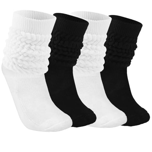 Women's Soft Slouch Socks, Crew & Scrunch Socks, Cute Frilly Socks for Spring & Winter, Size 6-12 (Black/White)