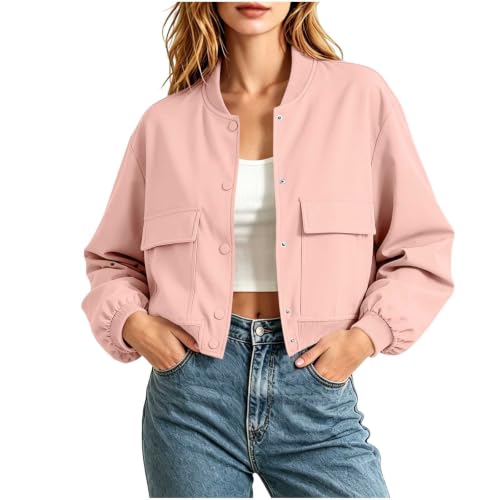 Chaqueta corta de mujer con cuello de solapa y bolsillos laterales de estilo casual