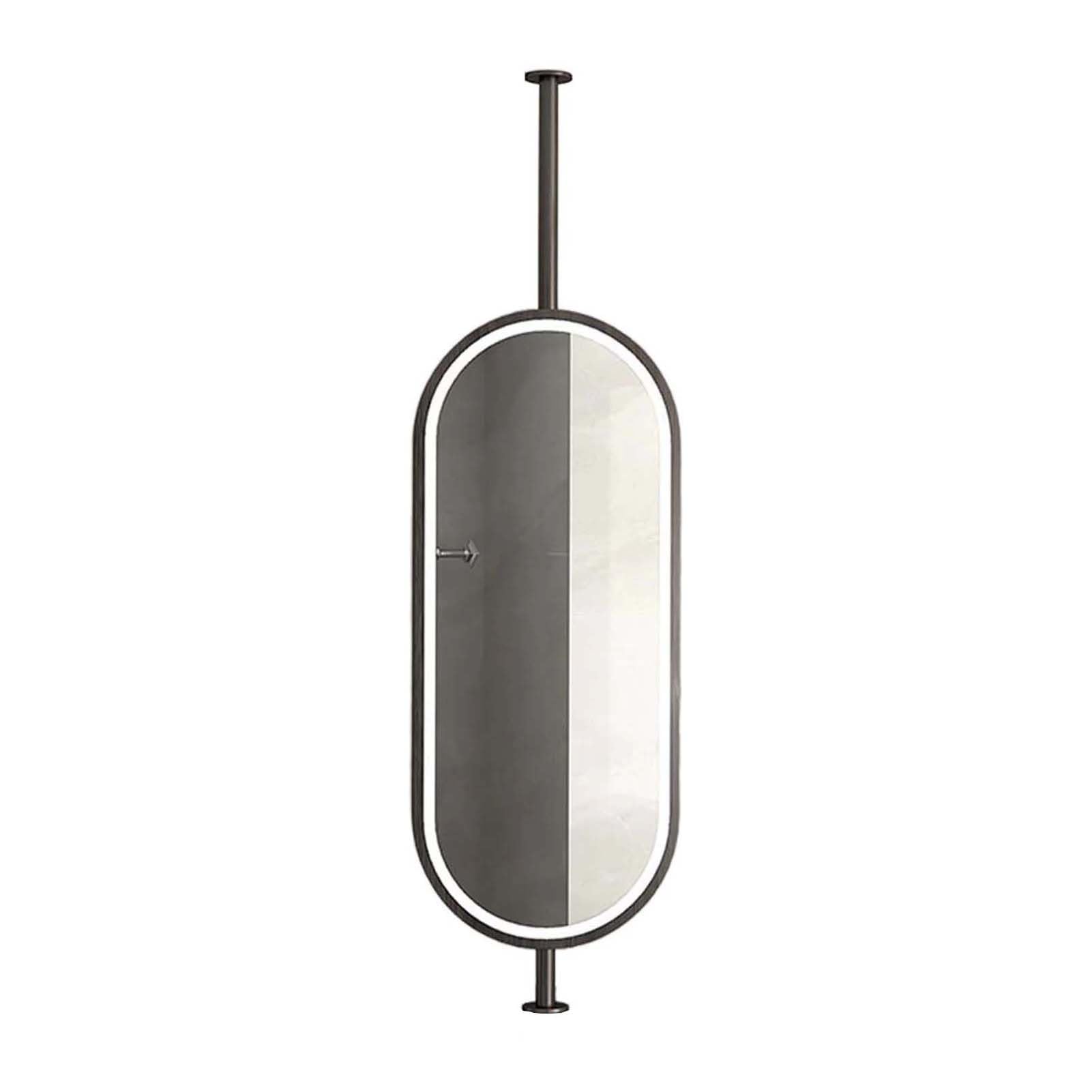 MESOVFCA Oval Ceiling-Mounted Mirror with LED Light, Bathroom Mirror with Floating Rod, 3-Color Dimmable Light, Suitable for Hotel and Apartment Decor(Black,50x90cm)