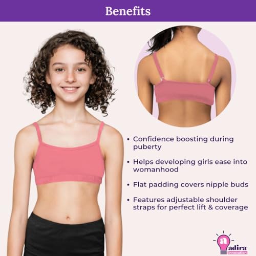 Image of ADIRA | Beginners Bra for Girls 13-14 Years | Flat Padding for Nipple Coverage | Comfortable Strecthy Cotton | Comfy-Breathable Beginners Bra & Super Soft Material | Pack of 3