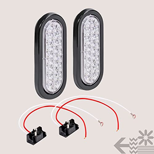2Pc 6" White Oval Led Reverse Trailer Tail Light Kit [Dot Fmvss 108] [Sae (2) R] [24 Led] [Grommet & Plug Included] [Ip67 Waterproof] [Back Up Signal] Trailer Lights For Boat Trailer Rv Trucks #TOP6