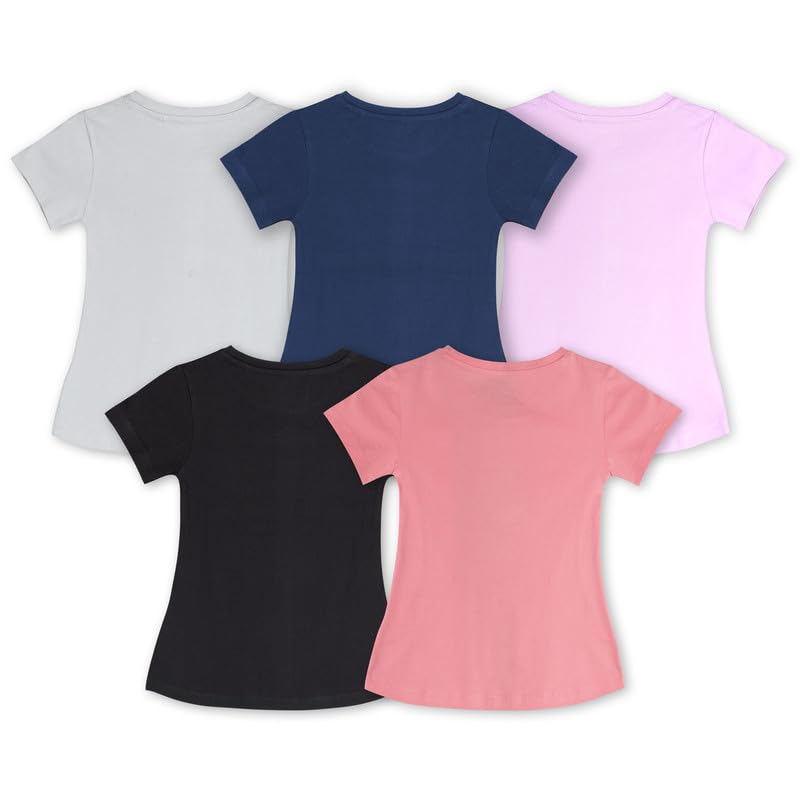 Image of Real Basics Girl's Regular Fit Half Sleeve Multicolor Tshirts Combo Pack (Set of 5)
