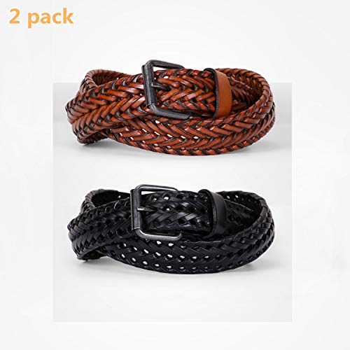 WERFORU Men’s Leather Braided Belt, Leather Woven Belt for Jeans 1.3 Inch Wide with Prong Buckle2