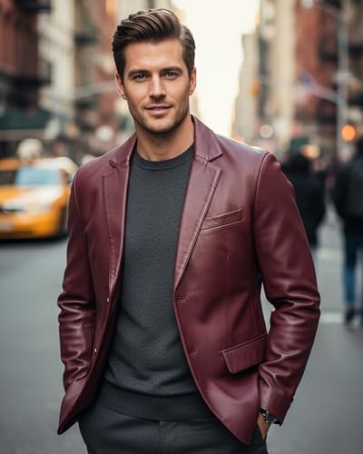 Image of Leather Blazer Men - Casual 2 Button Coat Style Real Lambskin Mens Leather Jacket