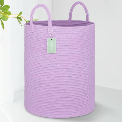 Image of Large Cotton Rope Laundry Hamper for Clothes 65L, Purple