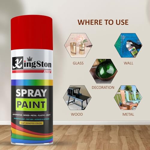 Image of Kingston Acrylic Spray Paint for Metal, Wood, Wall & Plastic, Multi-Surface DIY Paint, Quick Dry, Smooth Finish, 400ml Can, Jetta Red, 1 Pc
