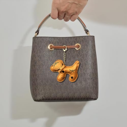 TOEECY Schlüsselanhänger Dackel Süße Welpe Hundetasche Anhänger Süße Welpe Bag Charm aus PU-Leder Dackel Deko Leder Glücksbringer Dackel Keychain für Handtasche und Schlüssel (Braun A)