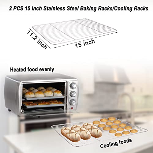 KAMIDA Baking Sheet with Cooling Rack, Stainless Steel Cookie Sheet with Silicone Baking Mat, Nonstick Baking Pans Set for Oven (2 Sheets + 2 Racks + 1 Silicone Mats +50 Parchment Papers)