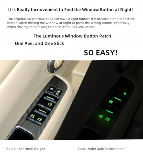 Image of Window Button Stickers, 5pcs Control Switch Luminous Sticker Car Switch Button Trim Cover Sticker Glow in Dark Accessories for Car Door Handle Window Door (Blue)