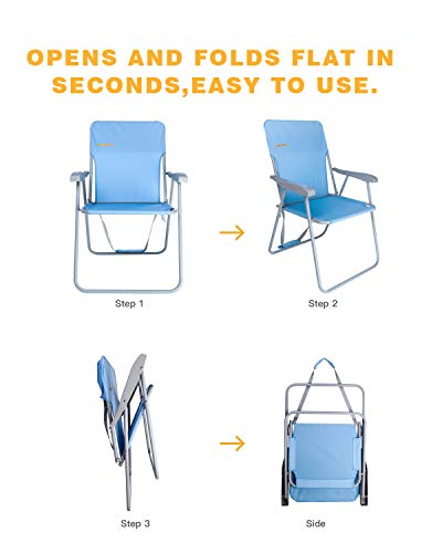 Image of #WEJOY High Back Seat Outdoor Lawn Concert Beach Folding Chair with Hard Arms Shoulder Strap Pocket for Adults Outdoor Camping Festival Sand, Supports 300 lbs