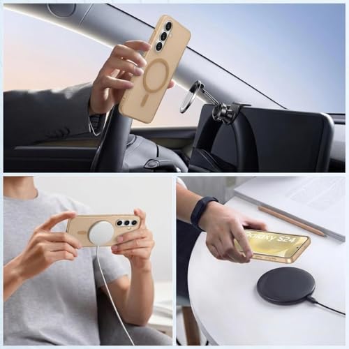 Image of DIZORO Matte Case for Samsung Galaxy S24 Compatible with MagSafe, Camera Lens Full Protection, Shockproof Translucent Frosted TPU Soft Phone Cover, Anti-Fingerprint (Desert)