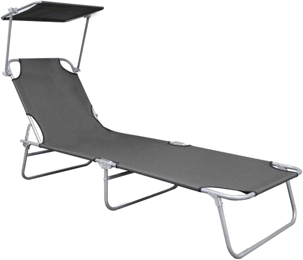 Outdoor Chaise Lounge Set, Patio Pool Chairs, Adjustable Back,Outdoor Folding Sun Lounger,with Canopy, Gray Aluminum