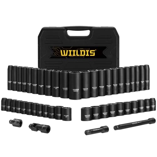 Image of WIILDIS 3 /8 inch Drive Impact Socket Set, 48-Piece Standard SAE (5 /16 inch to 3 /4 inch) and Metric (8-22mm) Size, CRV,3 inch and 6 inch Drive Extension Bar,Impact Universal Joint,3 /8 inch to 1 /2 inch Impact Adaptor