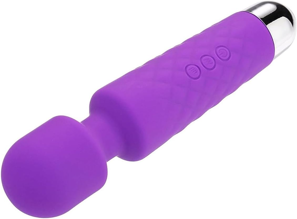 Waterproof Cordless Rechargeable Personal Wand Massager Vibration Machine with 20 Modes & 8 Speeds, Deep Tissue Muscle Pain Relief Portable Handheld Electric Massage Device for Women & Men (Purple)A2