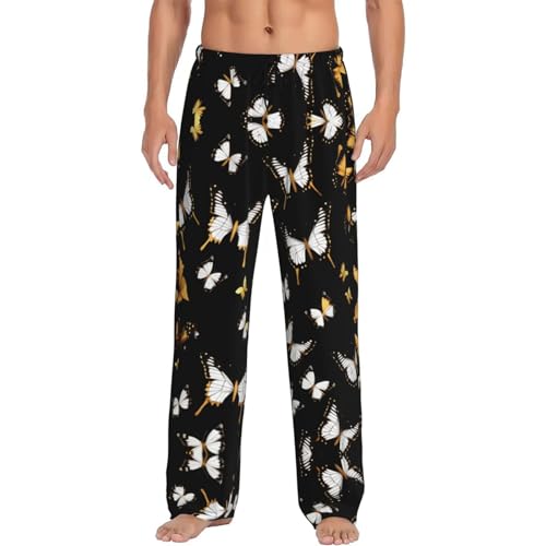 Pantalon de pyjama homme imprimé papillons blancs dorés noir XXXL EdWal avec poches