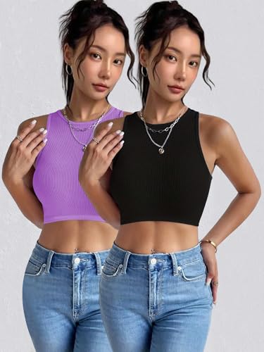 Image of Toochki Tops for Women Crop Top for Women's Tank Activewear Tee Sports Western Casual Cotton Camisole Pack of 2 Combo