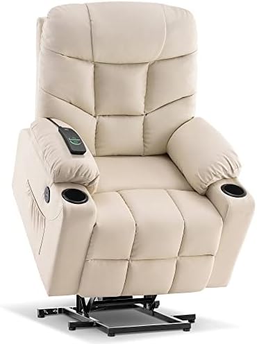 MCombo Electric Power Lift Recliner Chair Sofa for Elderly, 3 Positions, 2 Side Pockets and Cup Holders, USB Ports, Faux Leather 7288 (Cream White)