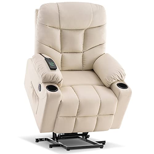 Mcombo Electric Power Lift Recliner Chair Sofa For Elderly, 3 Positions, 2 Side Pockets And Cup Holders, Usb Ports, Faux Leather 7288 (Cream White) #TOP2