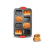 JSJMOFA Mini molde para pan de 8 cavidades con mango de silicona, mini moldes antiadherentes, de acero al carbono, cuadrados, pequeños, para hornear pan, tarta de queso, brownie