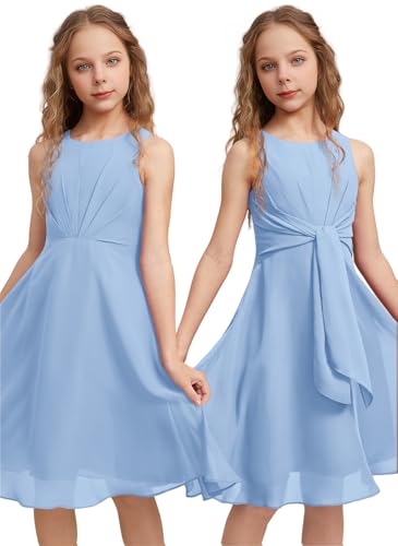Girls Dresses Knee-Length Formal Dresses Chiffon A-line Scoop Flower Girl Dress Party Wedding