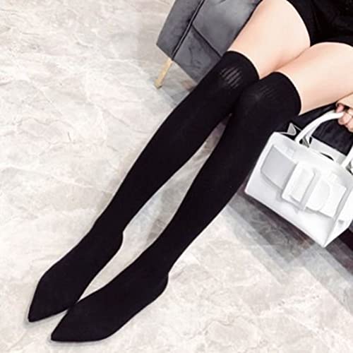 COVOYYAR Women's Knitted Over Knee High Stretch Long Sock Boots Pointed Toe Flat Winter Woman Shoes4