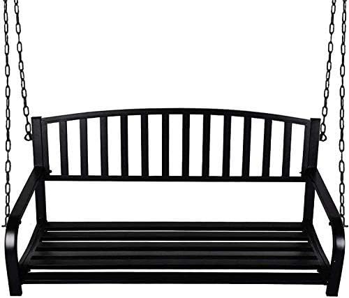Grepatio 2 Person Hanging Porch Swing, Weather Resistant Metal Swing Bench with Chains, Ideal for Yard, Deck, Garden