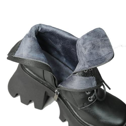 Shinelly Women's Platform Combat Boots Round Toe Lace Up Chunky Heel Ankle Boots2