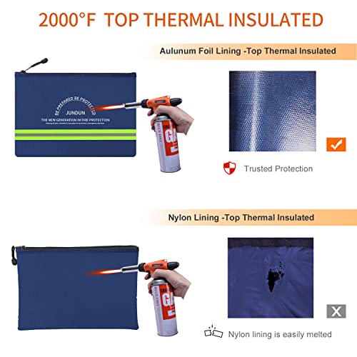 Jundun Fireproof Document Bag,14.2”X 10.0”Waterproof And Fireproof Money Bag With Aluminum Foil Lining,Fireproof Safe Storage Pouch With Zipper For Document And Cash,Blue #TOP2