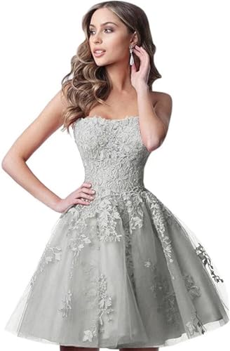 Image of Lace Homecoming Dresses Short A Line Strapless Formal Cocktail Party Gowns