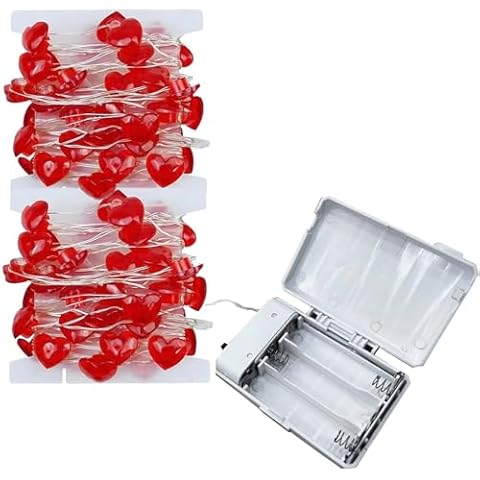 pozzolanas LED Heart Fairy Lights Battery Operated, 50 LED 17FT Copper Wire Mini String Lights Waterproof Starry Lights for Bedroom,Halloween,Christmas,Parties Wedding Decoration (Red, 2 Pack) Cover