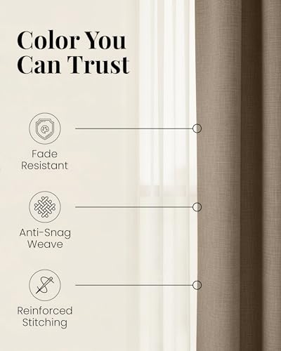 DECOLURE Linen Blackout Curtains - SunShield 96 Inches Long Black Out Curtains for Living Room and Bedroom Windows - Luxury Faux Linen, 2 Panels Set, Ultra Durable - 96 Length x 52 in (Linen) — view 5
