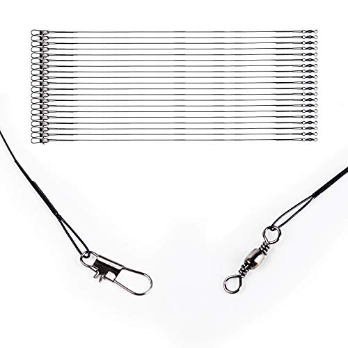 Foto von 80 pcs Stahlvorfächer mit Karabiner Wirbel Edelstahl Vorfächer für Angeln Hecht Raubfisch Edelstahl Stahlvorfächer Angelzubehör für Raubfische Hidden-Hauptschnur 15/20/25/30cm 6-14kg