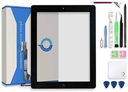 Fixcracked Touch Screen Replacement Parts Digitizer Glass Assembly for Ipad 4 + WiFi Antenna Cable and Professional Tool Kit (Black)