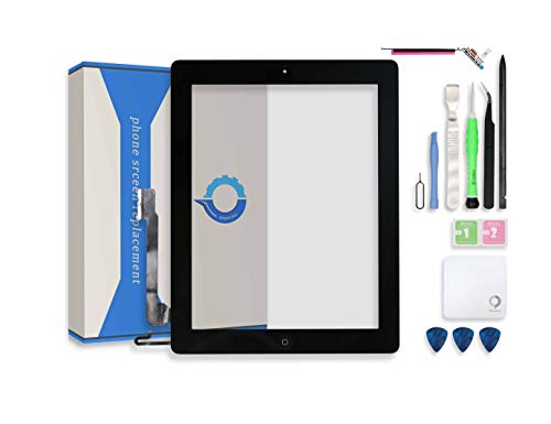 Fixcracked Touch Screen Replacement Parts Digitizer Glass Assembly for Ipad 4 + WiFi Antenna Cable and Professional Tool Kit (Black)
