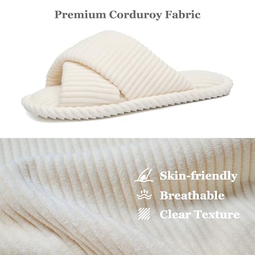 slippers for women memory foam house bedroom corduroy crossbands open toe slides sandals shoes comfy trendy gift for womens anti-skid sole