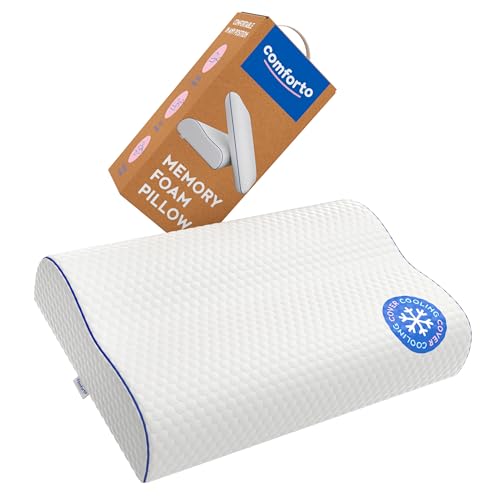 COMFORTO Ergonomic Memory Foam Pillow Wave Cervical Neck Pillows for Back Sleepers Firm Bed Pillows with Cooling Cooling Cover Shoulder & Back Pain Relief Pillows