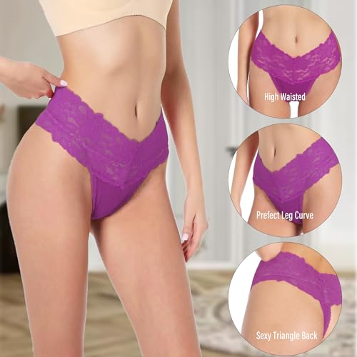 Umiehary High Waist T Back Lace Fashion & Retro Thick Band Women Thongs with Multiple Colors Plus Size2