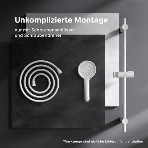 AM.PM Hit - Duschset mit Brausestange ohne Armatur, Duschbrause mit Schlauch und Halterung, Duschstange mit Handbrause, Duschsäule, Duschkopf mit 1 Strahlart, Weiß