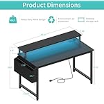 Lufeiya Black Gaming Desk with LED Lights and Power Outlets, 40 Inch Teen Writing Study Table Home Office Desks with Monitor Stand, Computer Desk with Charging Station USB Port, Black - Image 3