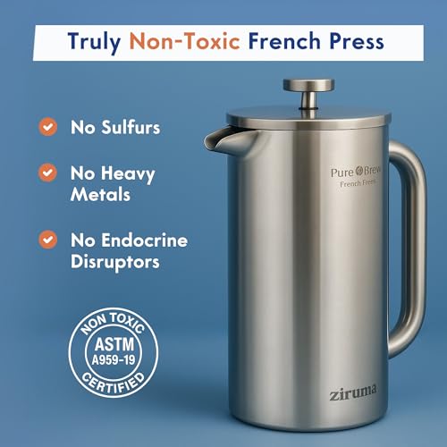 Ziruma Non-Toxic French Press, Surgical Stainless Steel Coffee Press, Plastic-Free, Heavy Metal-Free, No Endocrine Disruptors, 1000 ml, Double Wall, 4-Layer Filter, Portable Coffee Maker - Image 3