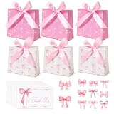 ZMaglorian 6 Sacos de Papel para Regalos con Lazo + Tarjetas y Calcomanías | Kit Completo de Bolsas Regalo para Niñas | Presentación con Moño Rosa para Fiestas y Celebraciones