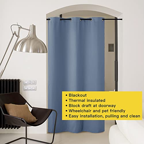 Image of NICETOWN Curtains & Drapes for Door Tapestry, Sound Noise Canceling Room Darkening Replacement Makeshift Curtains for Bathroom Pantry Bedroom Closet (Stone Blue, 1 Panel, 5ft Wide x 12ft Long)